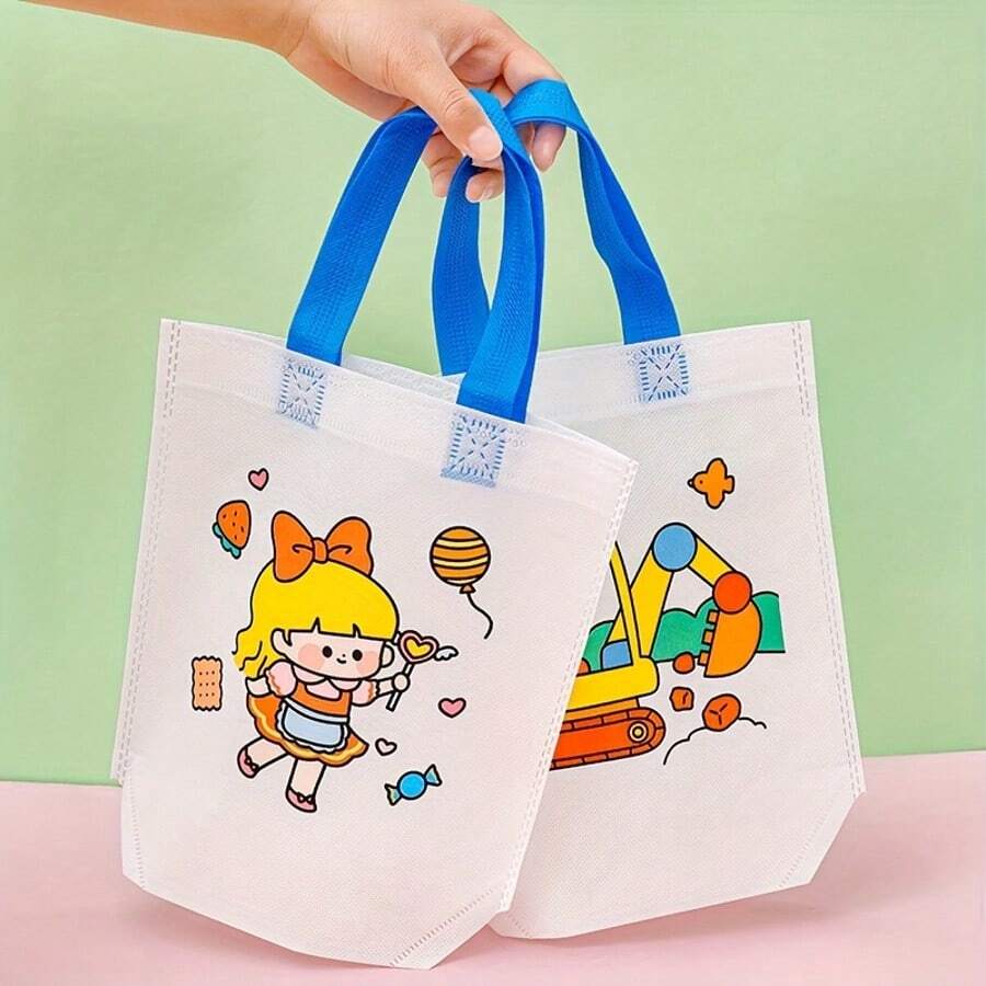 8pcs/Set Japanese Style Minimalist Cartoon DIY Pattern Graffiti Art Tote Bag, DIY Painted Document Bag - Multicolor - View 1