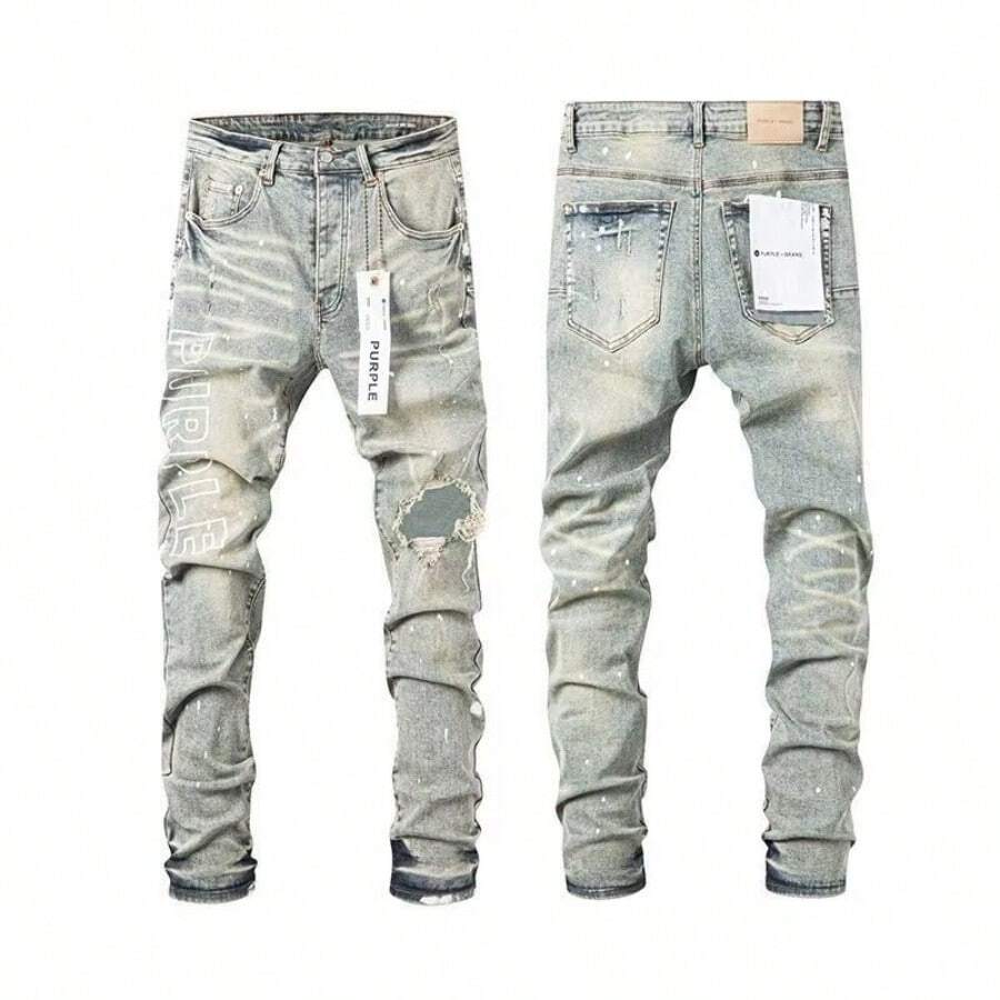 Men's Light Luxury Cowboy High Street Piercing Small Foot Slimming Jeans - 藍色 - 查看 1
