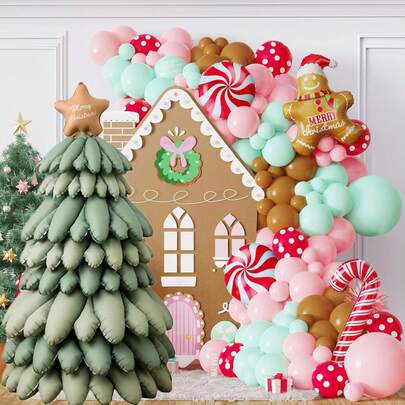 Matte Aluminum Foil Christmas Wreath Balloons, Detachable Christmas Tree Balloons, New Year Winter Christmas Eve Party Decorations, Photography Props. Suitable For Indoor And Outdoor Decoration