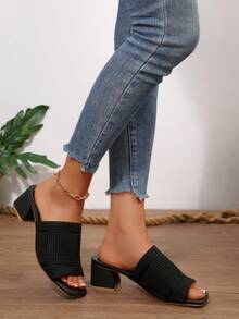 Summer Fashion Commuter Solid Color Chunky High Heel Slides