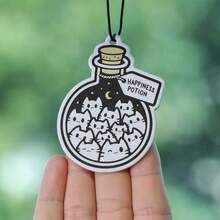Easypie Selection Cute 'Happiness Potion' Car Air Freshener - Cat & Moon Design Paper Scented Tablet For Rearview Mirror, Wardrobe & Home Decor (Alcohol-Free) - Scented Tea - View 2