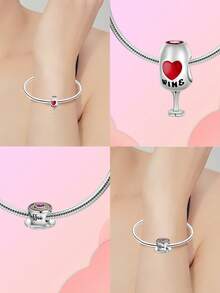 1pc Classic Petite Fashionable 925 Silver Plated Charms Including Fish, Ice Cream, Blanket, Coffee Cup, Beaded Bracelet Suitable For Daily Wear, Halloween, Parties, Girlfriend Gifts, Easter, Thanksgiving, Mother's Day