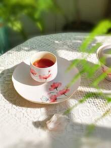 1 pieza/2 piezas Taza de té de cerámica con flores pintadas a mano, Taza de té con brillo del atardecer y mariposa, Taza de té de porcelana rosa femenina, Taza de té con tallo floral romántico, Juego de té Gongfu, Taza de té amada por las hadas, Taza de invitados para el hogar, Adecuada para todas las estaciones