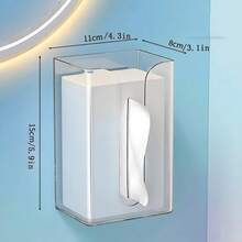 1pc Multi-Function Bathroom Tissue Paper Holder, No Drilling Wall-Mounted Transparent Tissue Box, Kitchen Paper Towel Dispenser - Multicolor - View 2