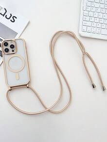 奢华斜挎项链挂绳电镀透明手机壳，兼容 17 Air 16 E 16 15 14 13 12 Pro Max 11，亮面磁吸无线充电保护套 - 金色 - 查看 3