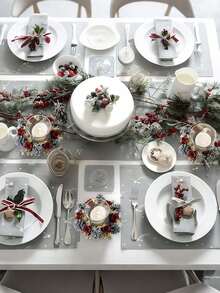 1pc/2pcs Christmas Candlestick Wreath Artificial Pine Cone Red Rose Flower Gold Flower, Winter Artificial Rose Flower Greenery Leaf Plant Candlestick Wreath, Faux Pine Fake Green Leaf Candle Ring Xmas Ornaments, For Christmas Decoration Christmas Decorations Room Decor