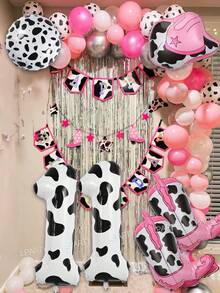 102pcs/21pcs Pink Cowgirl Theme Balloon Arch And Garland Set, 40 Inch Cow Print Balloons (Numbers 0-9), Cowboy Hat/Cowboy Boot Balloons, Farm Theme Birthday Party Decoration, Cream Print Latex Balloons, Farm/Barn Party, Baby Shower - Multicolor - View 10