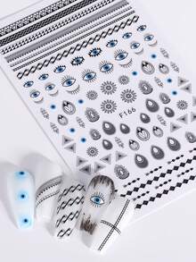 2 PIEZAS Diseños de uñas con ojo malvado negro y azul Pegatinas de arte de uñas 3D autoadhesivas Calcomanías Decoración de manicura Patrón de línea geométrica Accesorios de arte de uñas - Multicolor - Ver 9