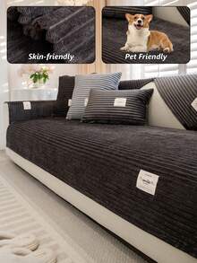 1PC Flannel Pinstripe Labeled Sofa Cushion - Non-Slip Pet-Friendly Seat Pad For 1/2/3/4-Seater Modular Sectionals, Minimalist Premium Cover With Multi-Size & Color Options