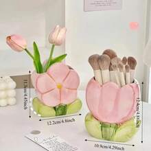 Flower Pen Holder Ceramic Desktop Decoration Cute Girl Desk Office Storage Box Stationery Shelf Storage Tank - 鬱金香粉紅色 - 查看 6