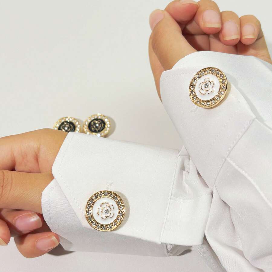 2pcs Round Shirt Button Covers, Elegant Decorative Cufflinks, Rhinestone Rose Decoration. These Exquisite Button Covers Are Suitable For Men's And Women's Shirts And Can Be Worn In Just 3 Seconds. They Are The Perfect Choice For Holiday And Birthday Gifts.