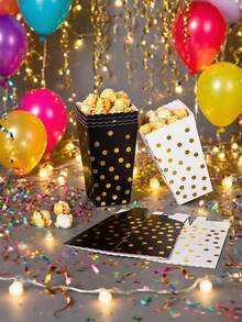 24pcs/12pcs/6pcs Black & White Foil Polka Dot Gift Boxes, Holiday Party Packaging Boxes - Multicolor - View 7