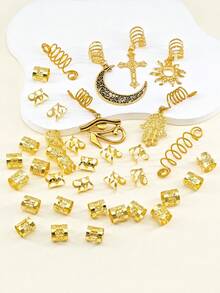 Bộ 37 phụ kiện tóc vàng, thích hợp cho tóc tết, tóc dreadlock, kẹp tóc tết chéo, các loại hạt trang trí dreadlock, kẹp tóc xoắn ốc, dây buộc tóc kim loại, phụ kiện trang trí tóc tết, unisex, móng vuốt tóc, kẹp tóc, ghim tóc, phụ kiện tóc, phụ kiện đội đầu, trâm cài tóc. - Vàng - Xem 6