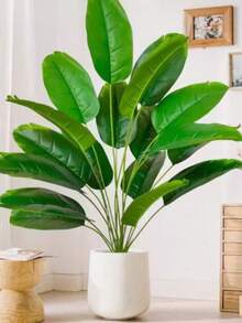 1 pieza/2 piezas Árbol de plátano artificial grande, rama de palma falsa tropical, hojas de ave del paraíso de plástico, hojas de monstera verde para decoración del hogar, jardín, fiesta, oficina sin maceta