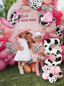 102pcs/21pcs Pink Cowgirl Theme Balloon Arch And Garland Set, 40 Inch Cow Print Balloons (Numbers 0-9), Cowboy Hat/Cowboy Boot Balloons, Farm Theme Birthday Party Decoration, Cream Print Latex Balloons, Farm/Barn Party, Baby Shower - Multicolor - View 8