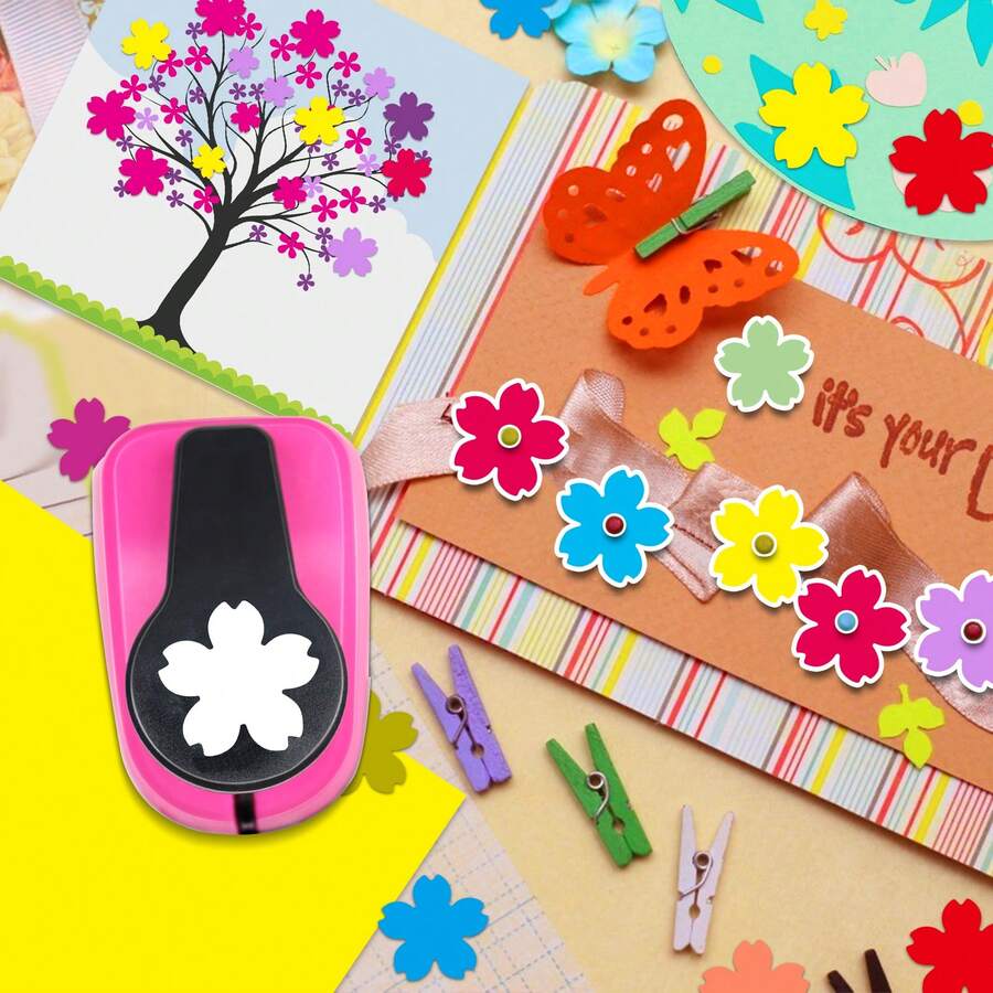 Perforadora de 1 pulgada (25 mm) con diseño de sakura, color aleatorio, adecuada para papel fotográfico DIY, manualidades, scrapbooking, uso estudiantil y diario - Perforadora de papel Sakura de 1 pulgada y 25 mm - Ver 1