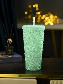 1pc 12 Oz (About 340 G) Sparkler Cup Handmade Rhinestone Set, Built-In Double Plastic Cup With Lid, Straw - Perfect For DIY Custom, Iced Coffee And Wa