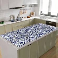 1 Stück Abtropfmatte für Küchentheken mit blauem Barock-Blumendruck, super saugfähig, kaschiert Flecken, Mehrzweckmatte für Ess- und Küchenbereich mit Gummirückseite, geeignet für Kaffeemaschine, Geschirrständer, Küchentheke, Kaffeetasse, Cut Out - HL  225 - Übersicht 4