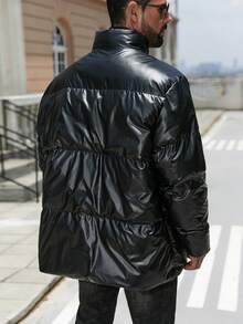 Solid Color Zipper Casual Long Sleeve Jacket, Warm For Autumn/Winter - Black - View 8