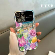 Phone City Flowers Pattern Electroplated | AG Funda esmerilada con ventana grande 2 en 1 para phone 17, 17 Pro, 17 Pro, 16 Pro, 16 Pro, 16 Plus, 16, 15 Pro, 15 Pro, 15 Plus, 15, 14 Pro, 14 Pro, 14 Plus, 14, 13 Pro, 13 Pro, 13, 12 Pro, 12 Pro, Serie 12. Accesorio para móvil. Diseño floral. Funda resistente. Premium. Funda protectora. Para usuarios de smartphones y entusiastas de la tecnología. - Negro - Ver 9