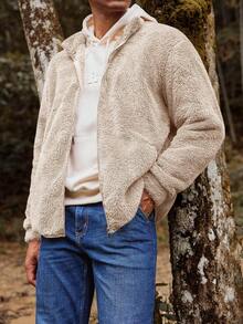 Mens Fuzzy Sherpa Jacket Cardigan Fleece Long Sleeve Full Zip Open Front Thermal Coat Fall Winter Outwearhalloween - 海軍 - 查看 3