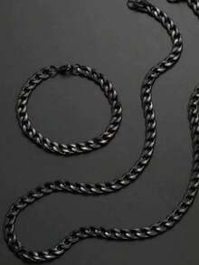 2pcs Black/Silver Chain Necklace Set, Minimalist Retro Jewelry Set For Men, Suitable For Daily Wear