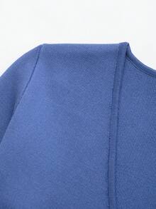 V-Neck Solid Color Casual Knit Sweater With Metal Buttons, Suitable For Spring/Autumn/Winter - Royal Blue - View 3