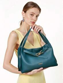 Suitable For Women's Hobo Bag Soft Shoulder Bag Casual Handbag With Belt Detail Design - Màu xanh Ma-rốc - Xem 3