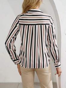 Plus Women's Striped Printed Flip Tie Button Shirt Top