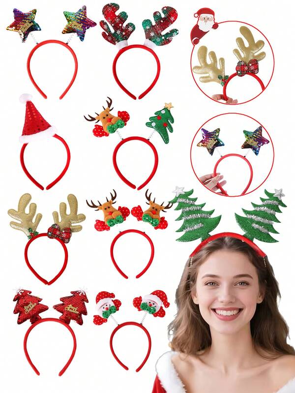 3件套圣诞头箍，圣诞老人驯鹿角圣诞树头饰帽，圣诞节、生日、拍照道具、节日装扮配饰、圣诞装饰、家居圣诞礼物、圣诞装饰品