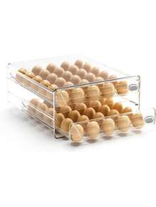 1 Tier/2 Tier Egg Storage Box,30/40/60 Grid Stackable PET Egg Storage Set,Multi-Layer Egg Tray Container,Drawer Type Egg Storage Organizer,Transparent Fresh Organizer,For Kitchen Refrigerator Use - 2層裝60網格 - 查看 8
