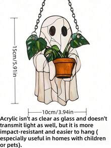 1 Pc Of Cute Ghost And Plant Decoration, 3mm Thickness Acrylic, Colorful Anti-Shatter Window Decoration, Horror Home Decoration, Halloween Window Decoration, Haunted House Aesthetic, Suitable For Home, Bedroom, Living Room, Wall Decoration (Please Tear Off The Protective Film Before Use, Acrylic Material, Not Glass Material) Halloween Decor Room Decor