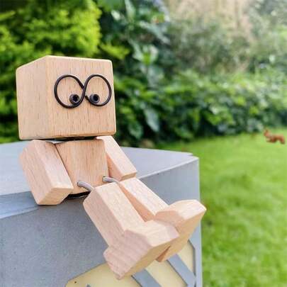 Handmade Wood Shaking Wooden Figurine For Men - Bobblehead Action Figure With Expressive Eyes & Smiling Face | Modern Desktop & Car Dashboard Decor, Funny Fidget For Office, Man Cave, Or Desk - Creative Gift For Men, Wood Construction, Compact & Portable Design, Smooth Rotating Head Mechanism, Playful Desk Accessory, Gift Idea For Men, Handcrafted From Wood, Office Decor, Quirky Decoration