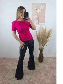Women's Short Sleeve Modal Knit Blouse With Lace Details Summer - Hot Pink - View 3