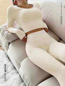 FWH 休闲优雅可爱健身户外跑步瑜伽普拉提高腰多功能紧身打底裤，简约舒适弹力高品质提臀蜜桃臀塑形运动服两件套