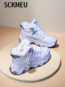 SCKMEU 1 双女士时尚系带羊毛厚底踝靴,轻便休闲,适合雪天 - 藍色 - 查看 3