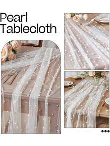 1pc-Faux Pearl Decor Tulle Cloth,Photography Backdrop,Can Be Used Table Runner, Tablecloth With Pearl Background,Wedding White Pearl Tulle Tablecloth Wedding Arch Decoration Reception Bridal Shower, Party Decoration - 白色 - 查看 3