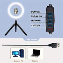 10-Inch Selfie Ring Light, Tabletop Lighting For Live Streaming, Photography, Makeup, Dimmable Circular Soft Light With Phone Holder - Black - View 5