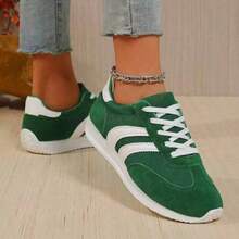 Retro Color Matching Sneakers! Black And White Stripes, Light Gray Simplicity, Green And White Contrast, Suitable For All Kinds Of Daily Wear, Walking Super Light - Green - View 4