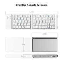 Teclado Bluetooth plegable, teclado inalámbrico con triple plegado BT con almohadilla táctil sensible recargable para tablet, iOS, Android, Windows, ordenadores portátiles PC (White) - Blanco - Ver 4