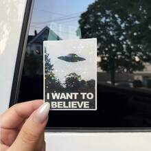 I Want To Believe 乙烯基車門貼紙，啞光表面，自黏式，單次使用，不對稱形狀，適用於汽車與表面裝飾，文具用品 - 彩色 - 查看 1