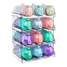 Estante apilable para almacenamiento de vasos de agua, estante de almacenamiento transparente de varias capas, estante de almacenamiento de despensa de cocina, estante de exhibición de botellas de agua, apto para gabinetes, refrigeradores, botellas de agua, tazas y estantes para vinos - transparente - Ver 7