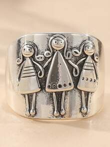 3pcs Vintage Copper-Tone Handcrafted Carved Figurine Rings, Bohemian Style Daily Wear Rings For Women - Silver - View 2