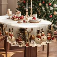 New American Christmas Tablecloth, Large Bell & Snowflake Print, Dust-Proof Holiday Party Tablecloth, Bell Tablecloth, Candle Tablecloth - Multicolor - View 2