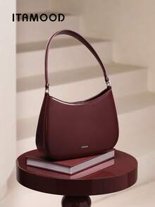 ITAMOOD Luxuriöse, leise Echtleder-Umhängetasche mit breiten Schulterriemen, inspiriert vom Original-Designer, leichte Business-Lässig Handtasche in Weinrot mit großer Kapazität, minimalistisch, vintage, elegant mit Magnetverschluss, Schultertasche für den Herbst, Modische Damentaschen, Shopper für Damen