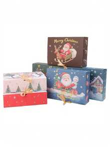 6pcs Festive Christmas Gift Boxes With Ribbon – Santa, Snowman, And Holiday Designs For Cookies, Candies, And Party Favors – Kraft Paper For Xmas Decor And Treat Packaging, Christmas Accessories