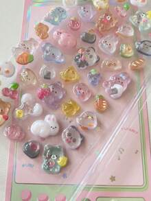 1pc Creative Cartoon Children's Stickers 3D Relief Sticker Cute Small Animals Mobile Phone Decoration Paster Gemstone Crystal Stickers