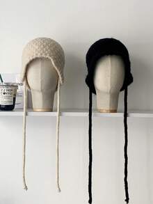 1 szt. dzianinowa czapka vintage dla kobiet, miękka i wykonana z mieszanki WaKnittedool, czapka rybaczka, jesień/zima - Nauszniki z metką z materiału szczotkowanego - Zobacz 1