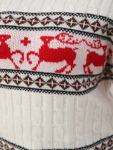 Plus Size Women's Christmas Casual Reindeer & Geometric Animal Pattern Sweater