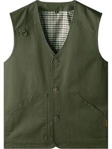 Men's Casual Outdoor Cotton Vest Lightweight Breathable Multi-Pocket Fishing Travel Vests OutwearChristmas IQWV - 03-綠色 - 查看 4
